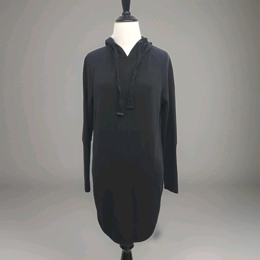 Athleta Solitude Hoodie Sweatshirt Dress Black Super Soft Cozy Lounge Size XSP